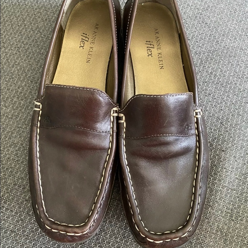 Ann Klein iflex Brown leather loafer slip on shoes size 7 1/2 M women